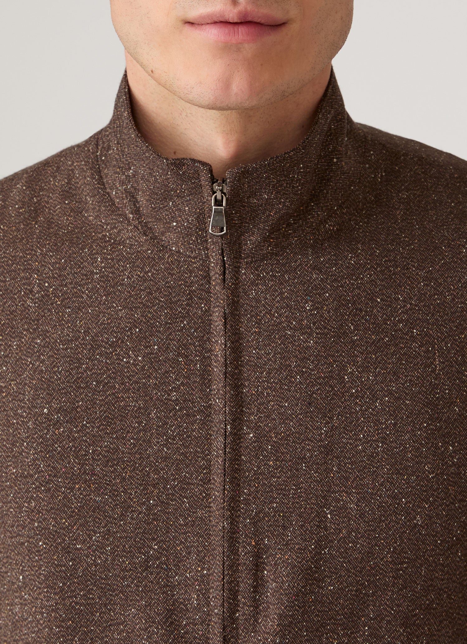 Men's Donegal Tweed Zip Jacket in Dark Brown Melange