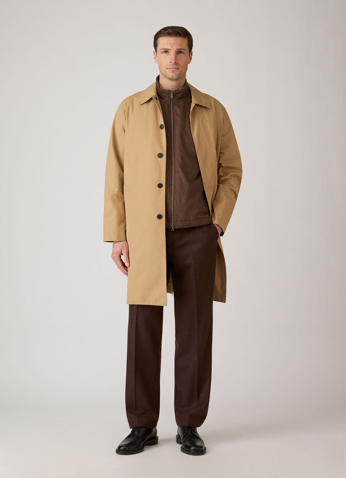 Men's Wool Cashmere Flannel Gilet in Light Brown Melange
