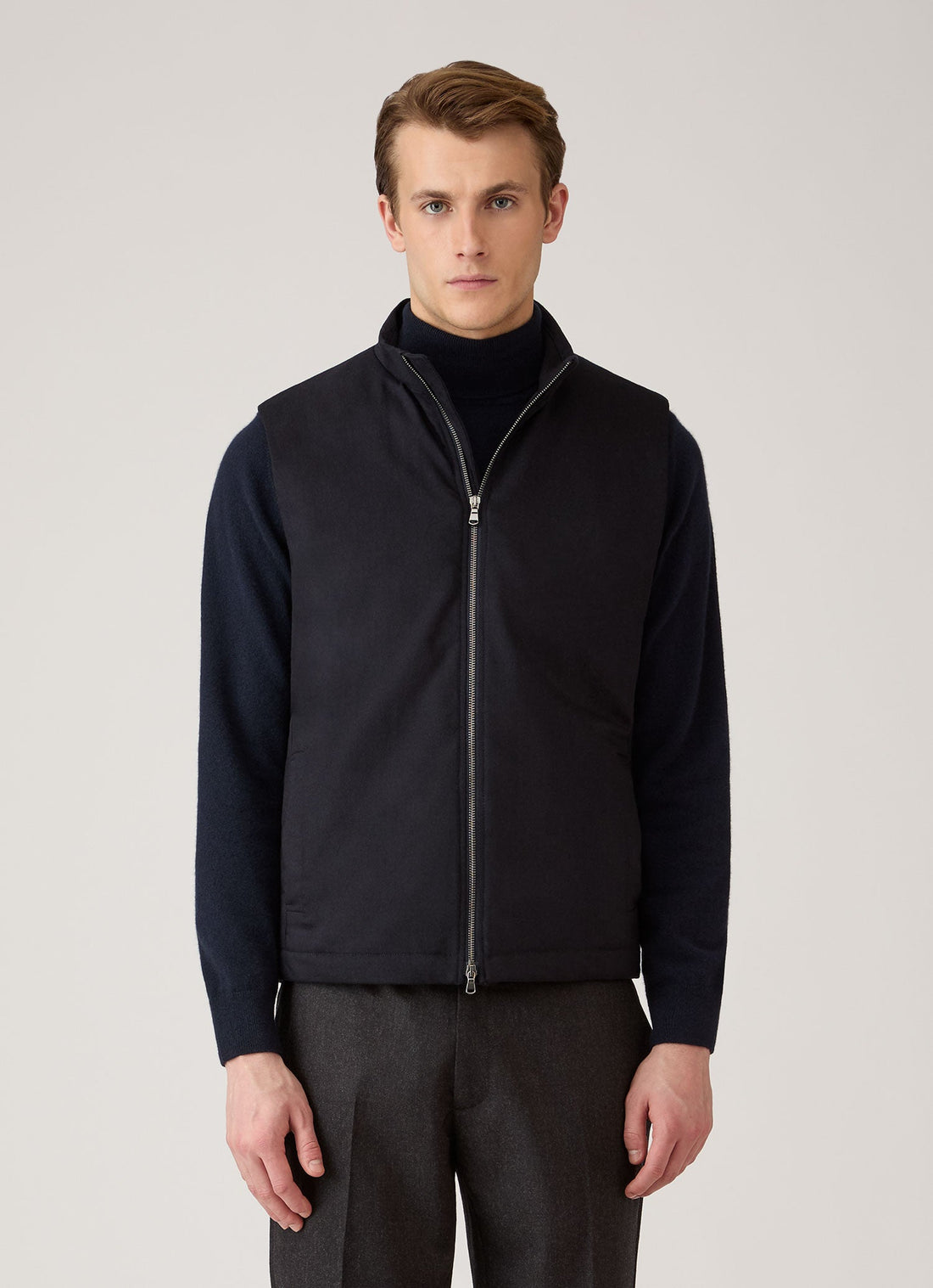 Men's Wool Cashmere Flannel Gilet in Navy