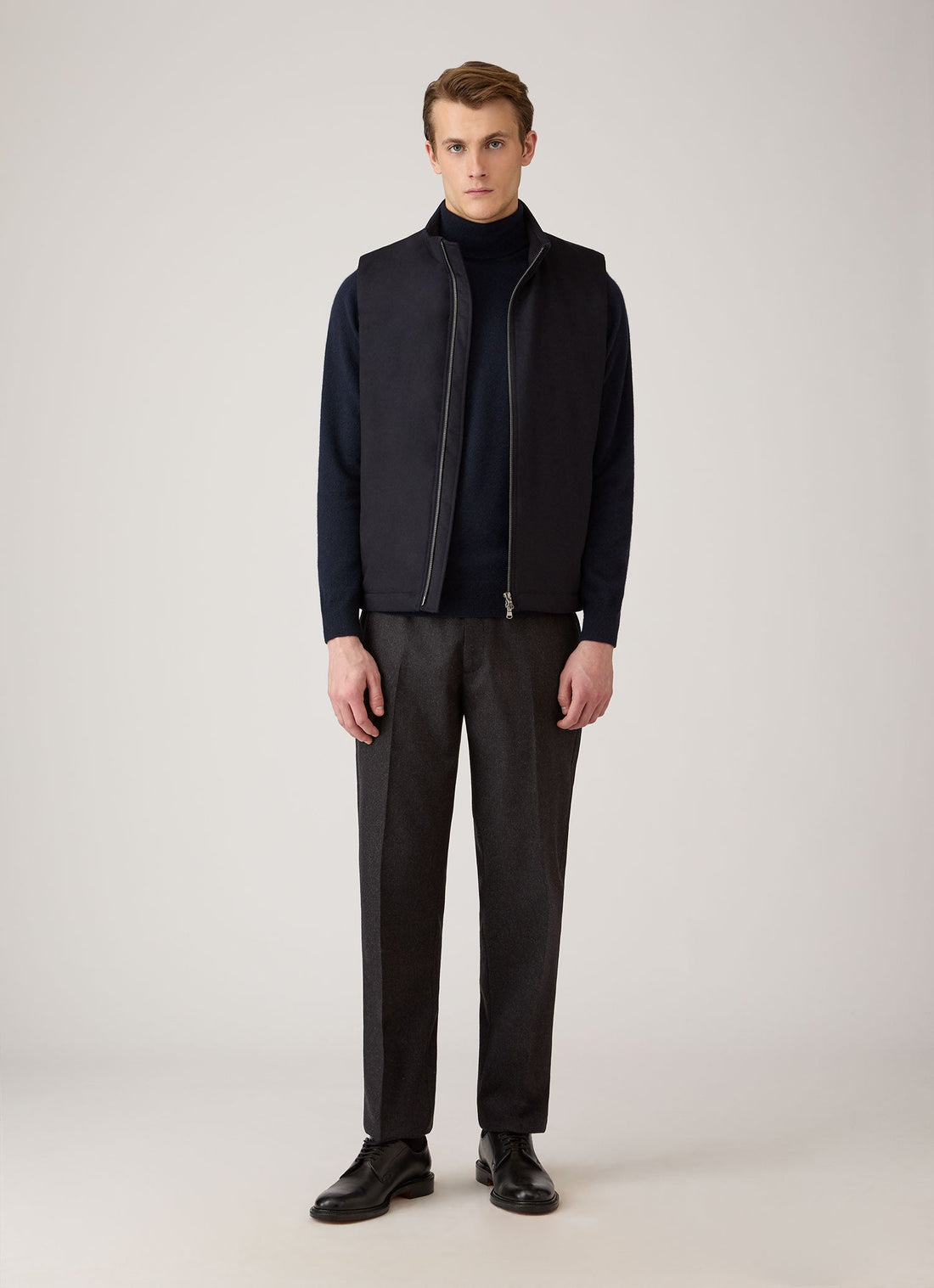 Men's Wool Cashmere Flannel Gilet in Navy