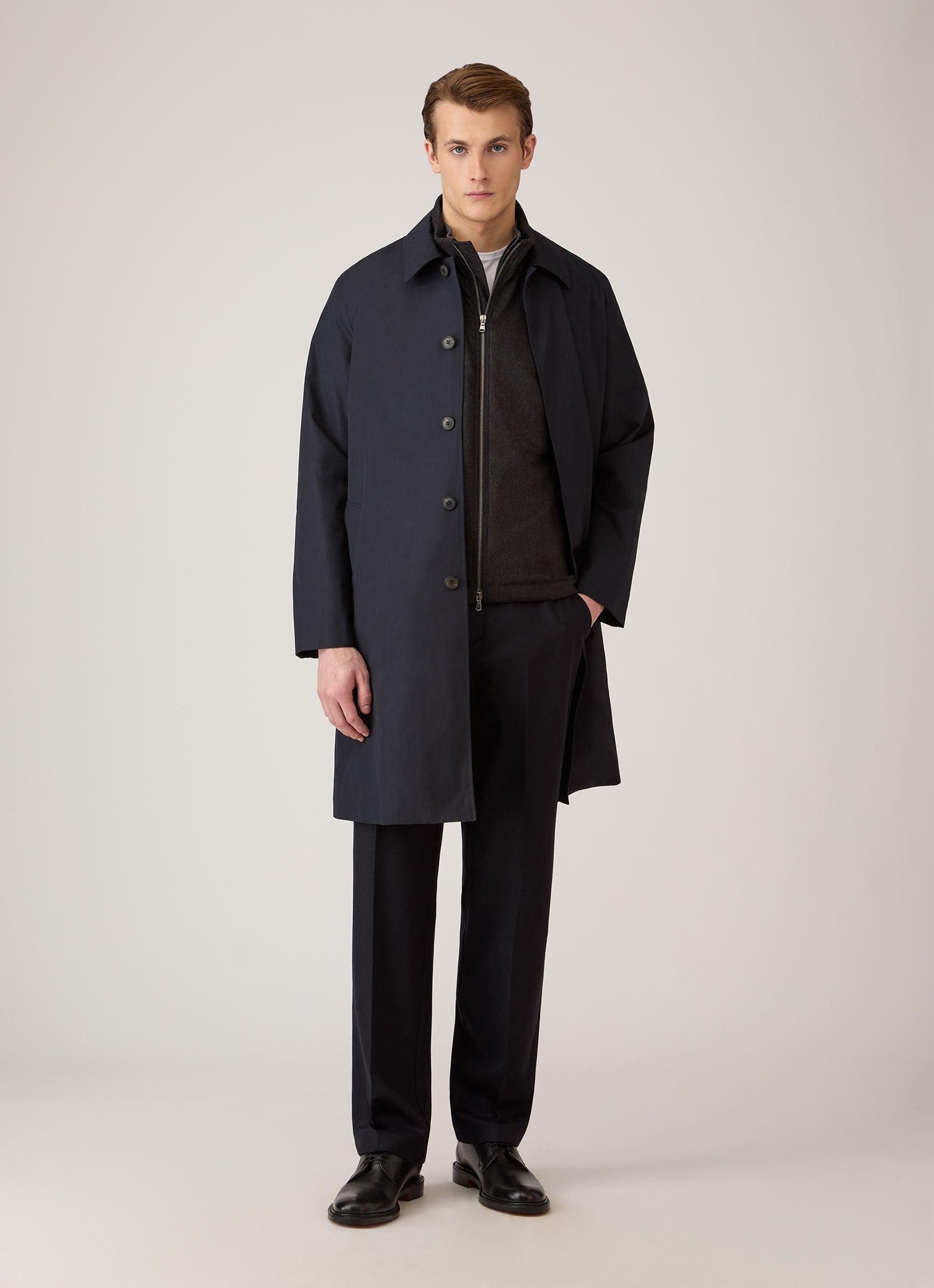 Men's Wool Cashmere Flannel Gilet in Charcoal Melange