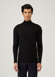 Men's Extra-Fine Merino Roll Neck Jumper in Black