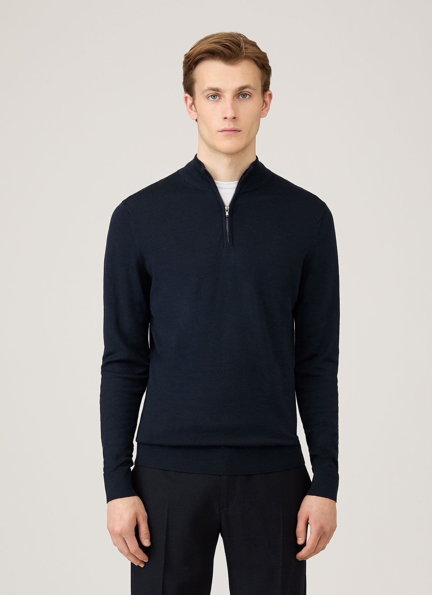 Men's Extra-Fine Merino Half Zip Jumper in Navy