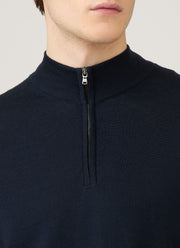 Men's Extra-Fine Merino Half Zip Jumper in Navy