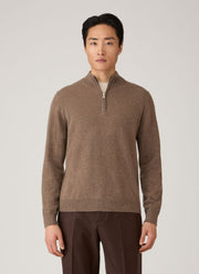 Men's Cashmere Half Zip Jumper in Taupe