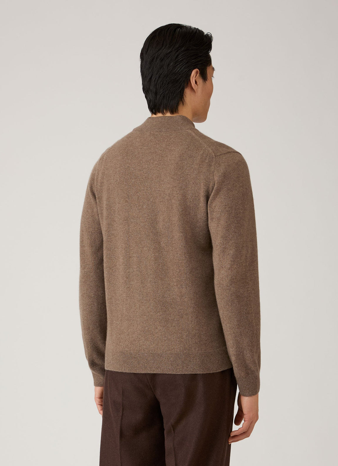 Men's Cashmere Half Zip Jumper in Taupe