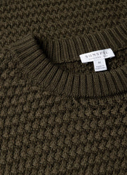 Men's Merino Wool Basketweave Jumper in Loden Green