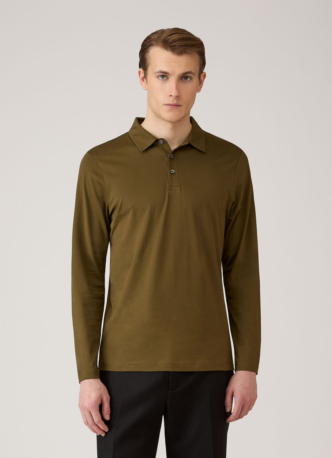 Men's Long Sleeve Classic Jersey Polo Shirt in Loden Green