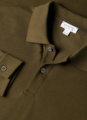 Men's Long Sleeve Piqué Polo Shirt in Loden Green