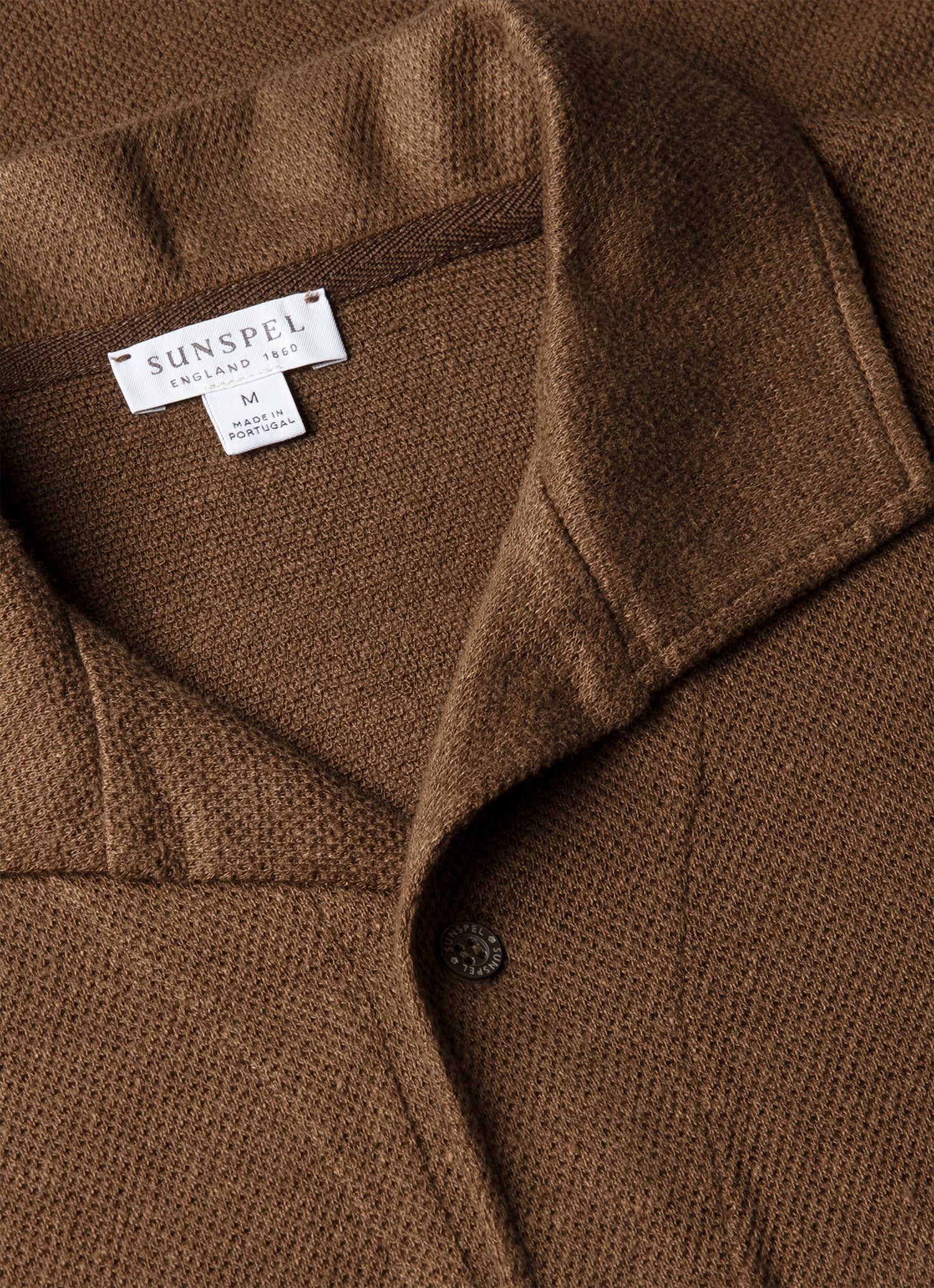 Men's Linen Piqué Polo Shirt in Dark Walnut