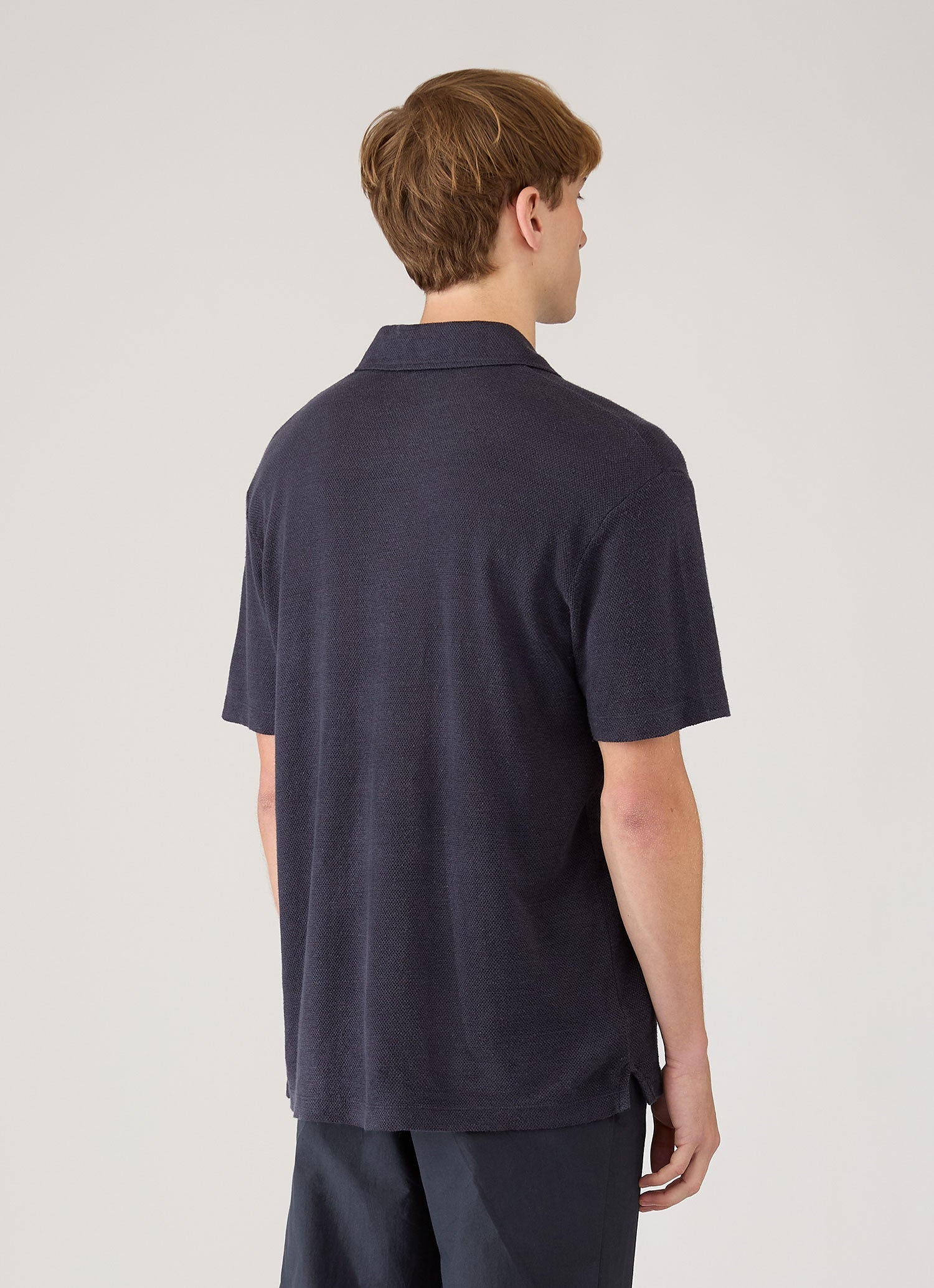 Men's Linen Piqué Polo Shirt in Navy