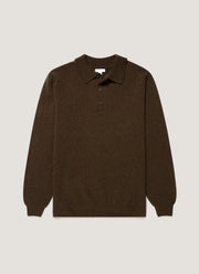 Men's Lambswool Knitted Polo Shirt in Loden Green Twist