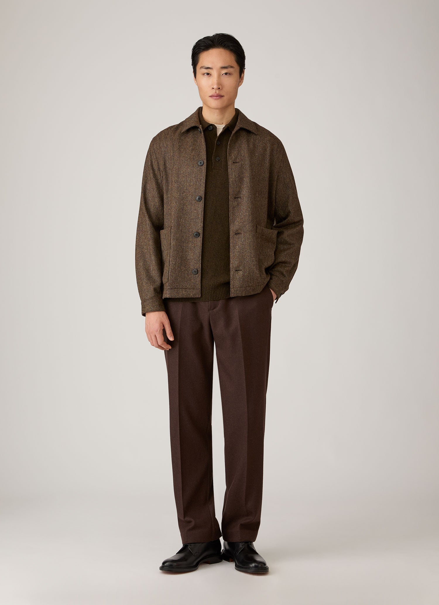 Men's Lambswool Knitted Polo Shirt in Loden Green Twist