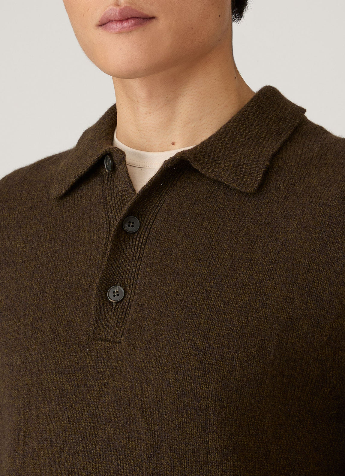 Men's Lambswool Knitted Polo Shirt in Loden Green Twist