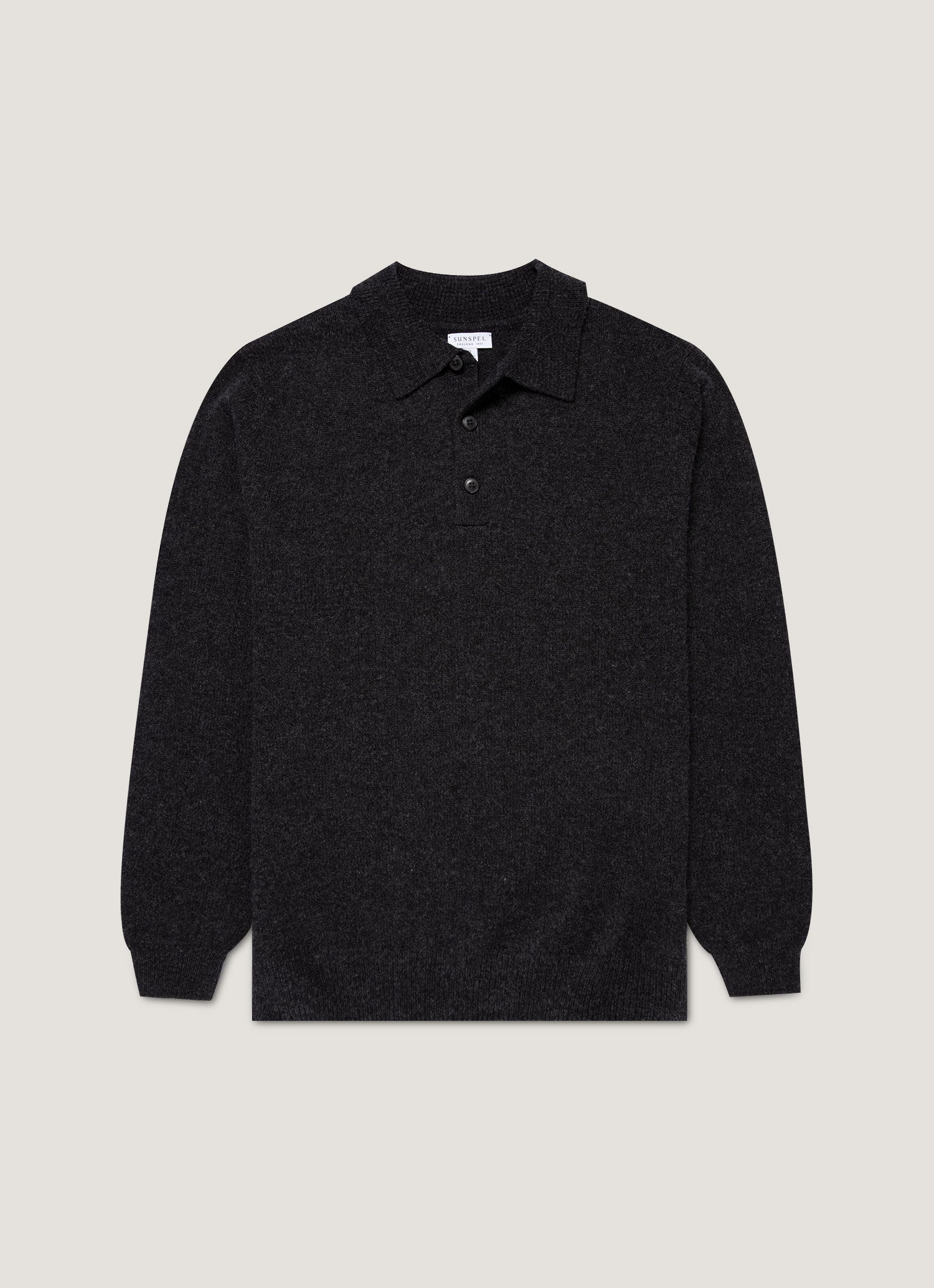 Men's Lambswool Knitted Polo Shirt in Charcoal Melange