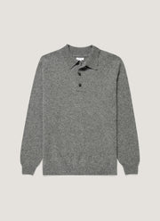 Men's Lambswool Knitted Polo Shirt in Mid Grey Melange