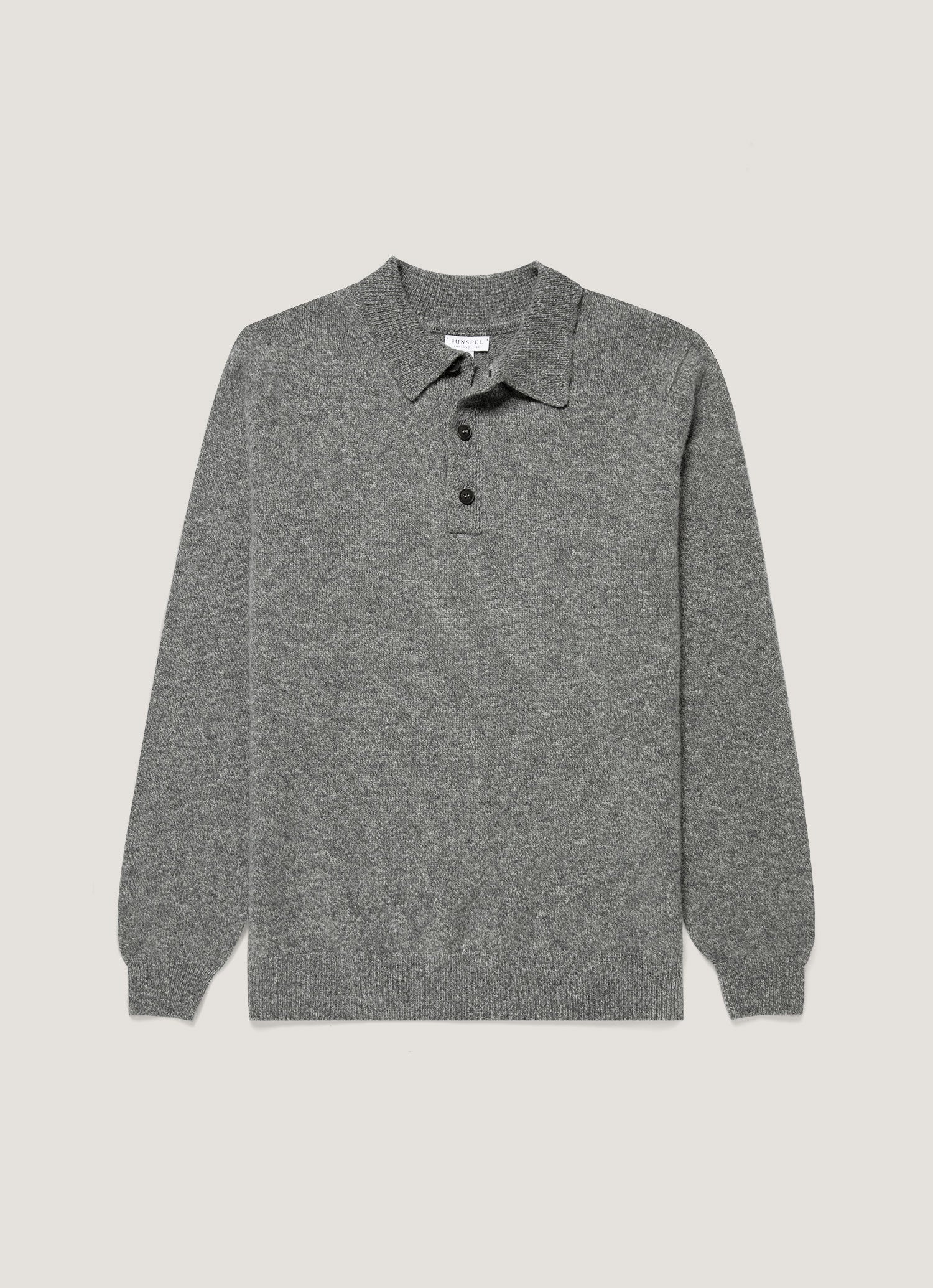 Men's Lambswool Knitted Polo Shirt in Mid Grey Melange