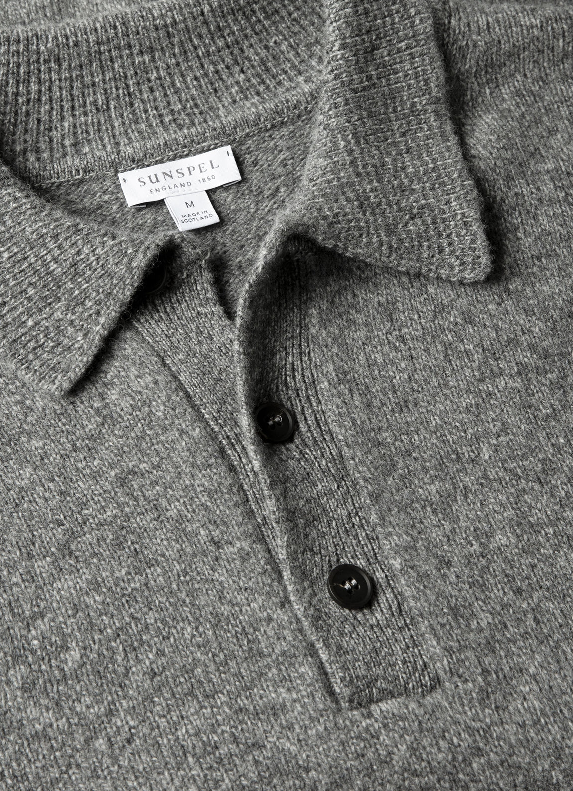 Men's Lambswool Knitted Polo Shirt in Mid Grey Melange