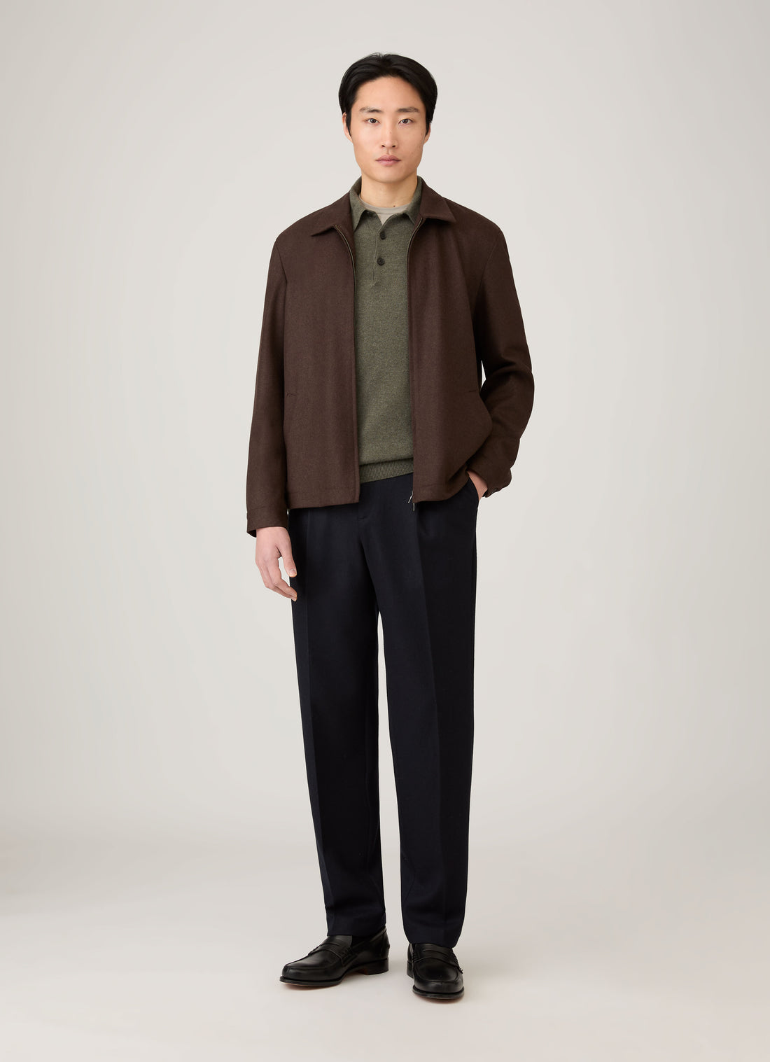 Men's Cashmere Knitted Polo Shirt in Khaki
