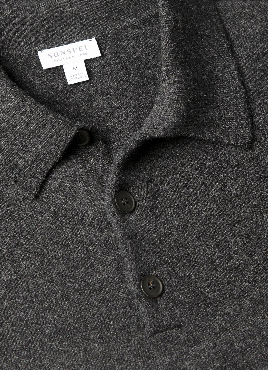 Men's Cashmere Knitted Polo Shirt in Charcoal Melange