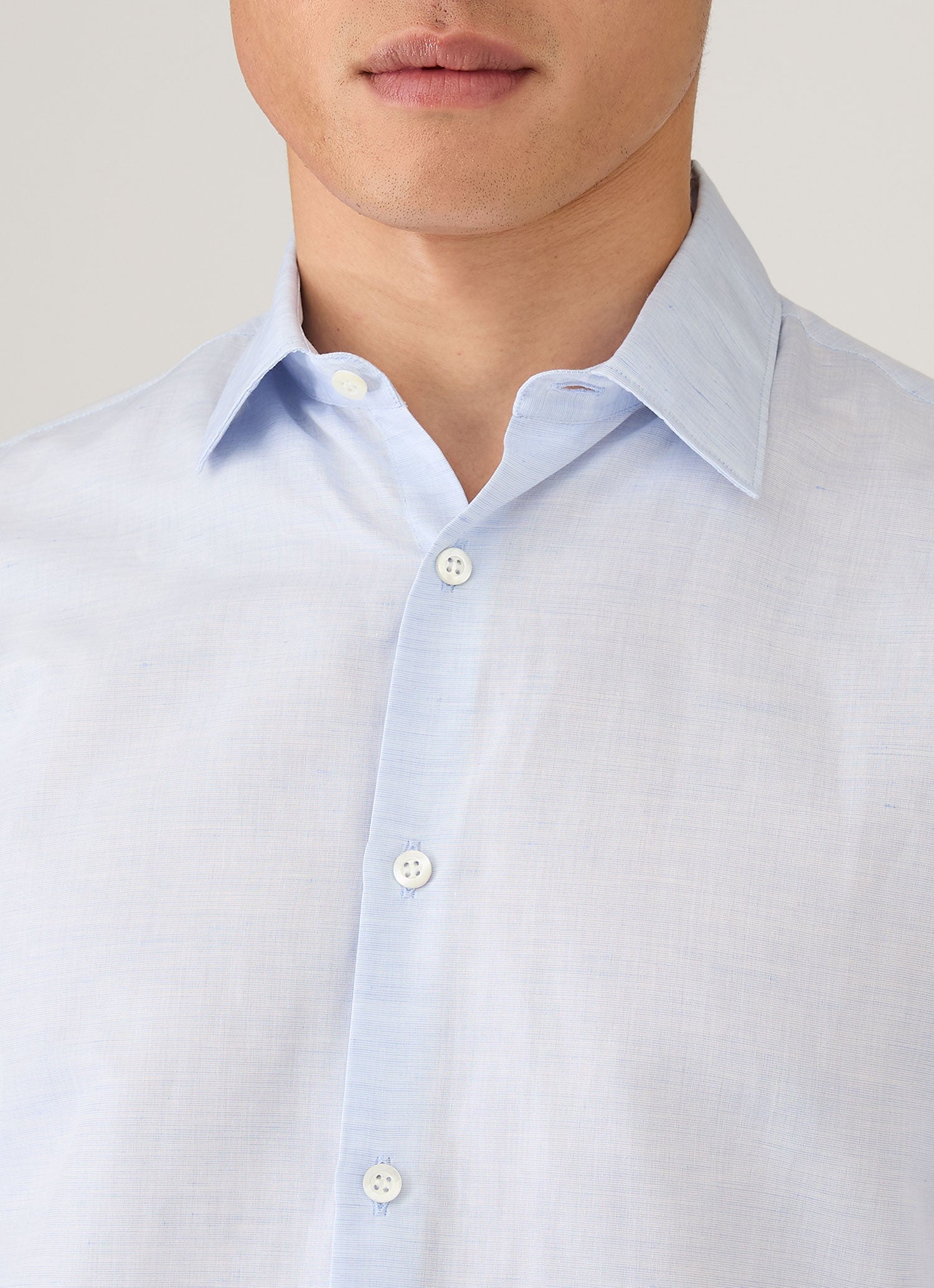 Men's Sea Island Cotton Linen Shirt in Light Blue