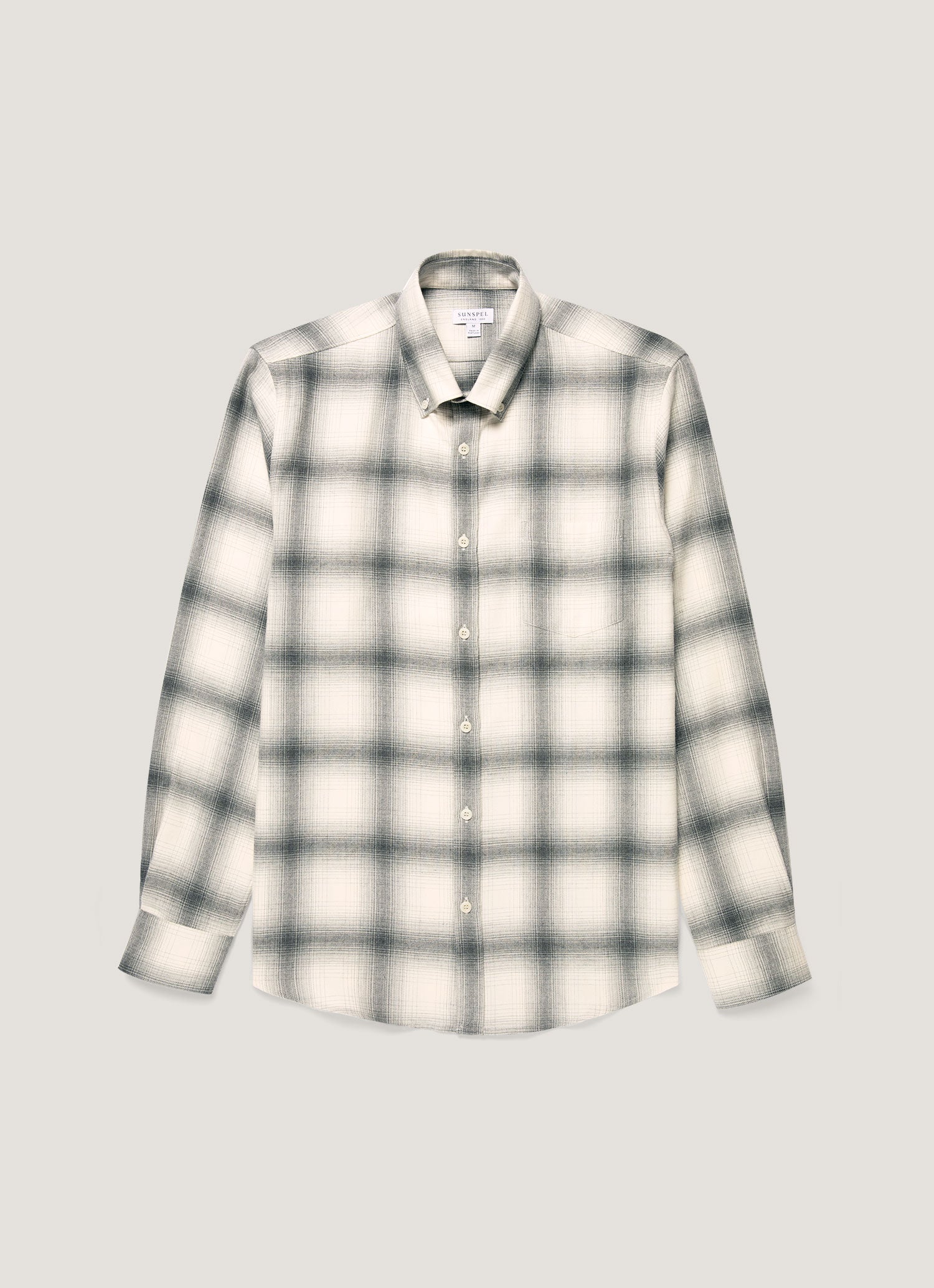 Men's Button Down Flannel Shirt in Ecru Melton Check