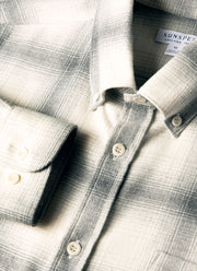 Men's Button Down Flannel Shirt in Ecru Melton Check
