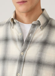 Men's Button Down Flannel Shirt in Ecru Melton Check