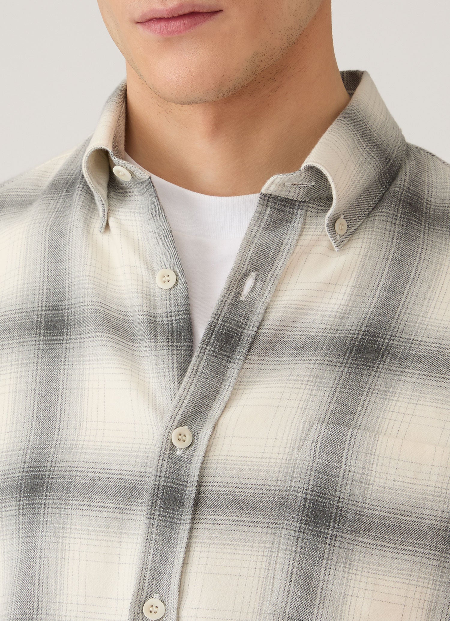 Men's Button Down Flannel Shirt in Ecru Melton Check