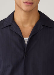 Men's Textured Stripe Camp Collar Shirt in Navy