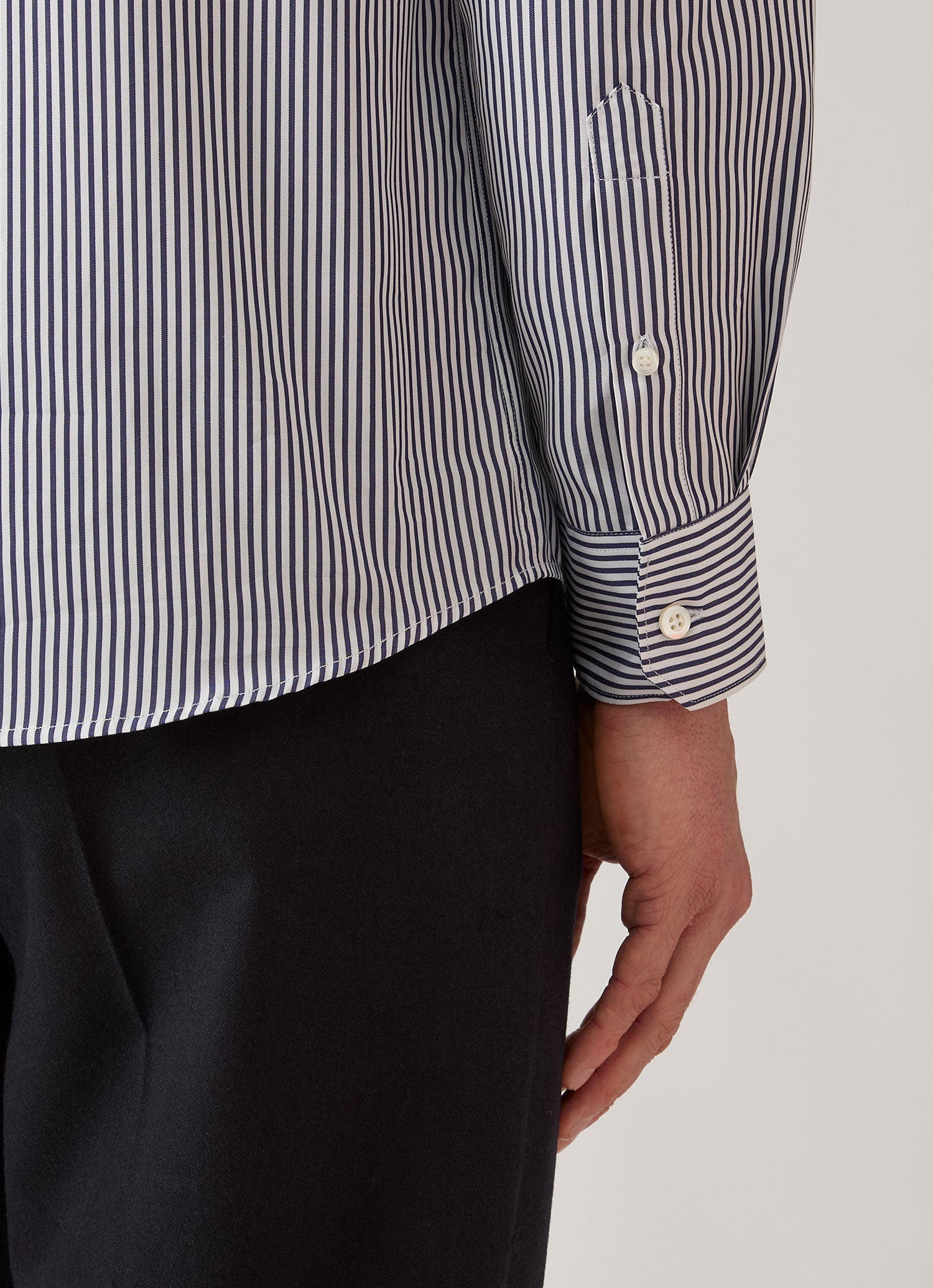 Men's Cotton Poplin Shirt in Navy Bengal Stripe