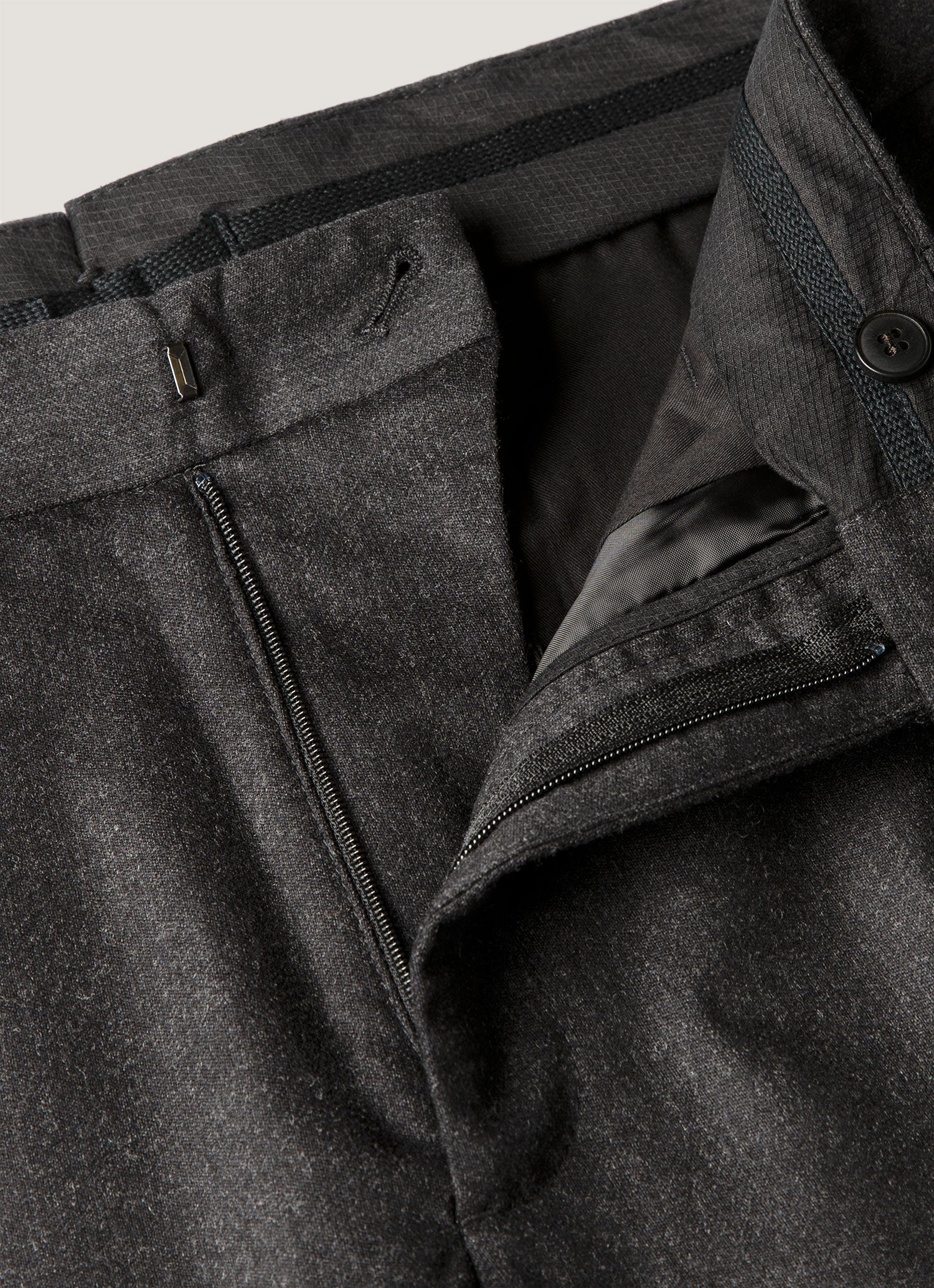Men's Wool Cashmere Flannel Trouser in Charcoal Melange