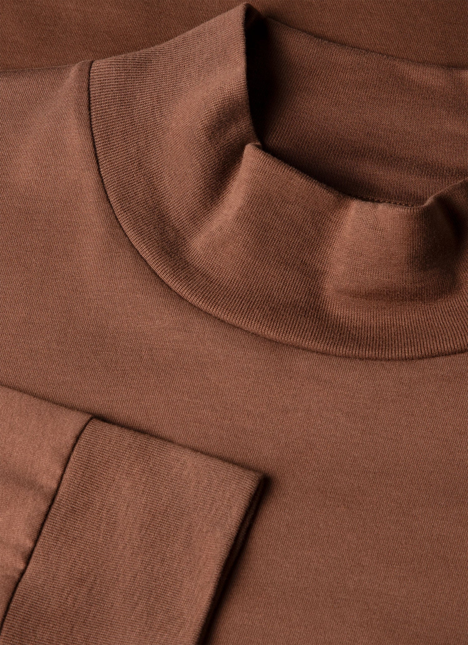 Men's Long Sleeve Brushed Cotton Mock Neck T-shirt in Chestnut