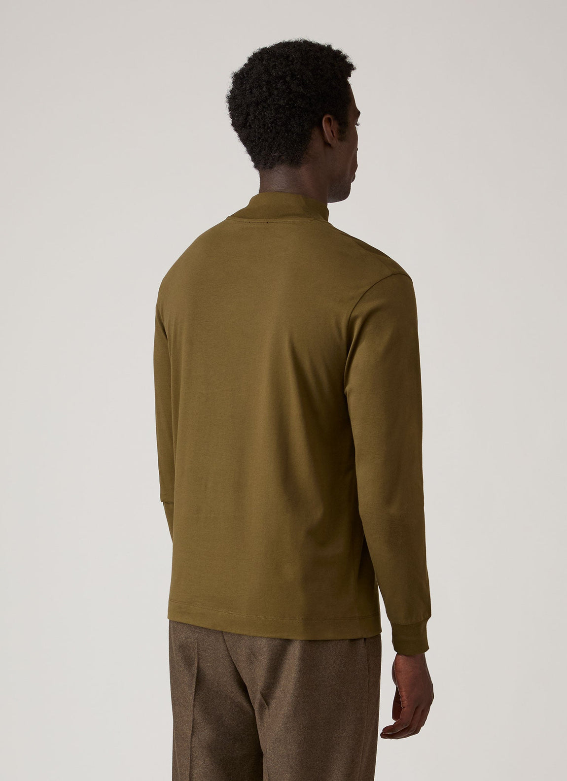 Men's Long Sleeve Brushed Cotton Mock Neck T-shirt in Loden Green