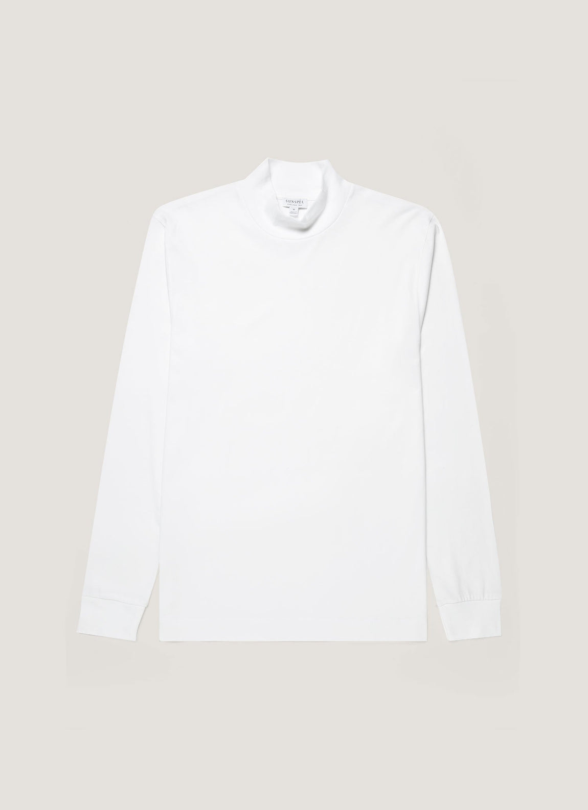 Men's Long Sleeve Brushed Cotton Mock Neck T-shirt in White