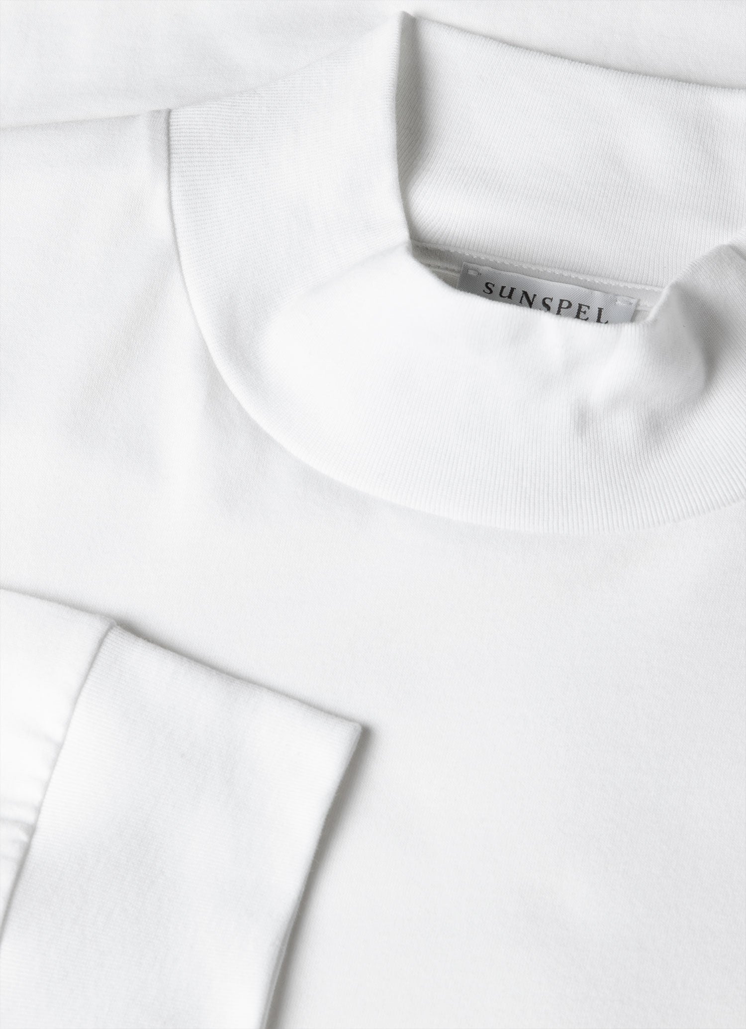 Men's Long Sleeve Brushed Cotton Mock Neck T-shirt in White