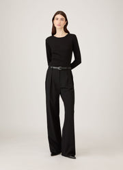 Women's Ribbed Long Sleeve T-shirt in Black