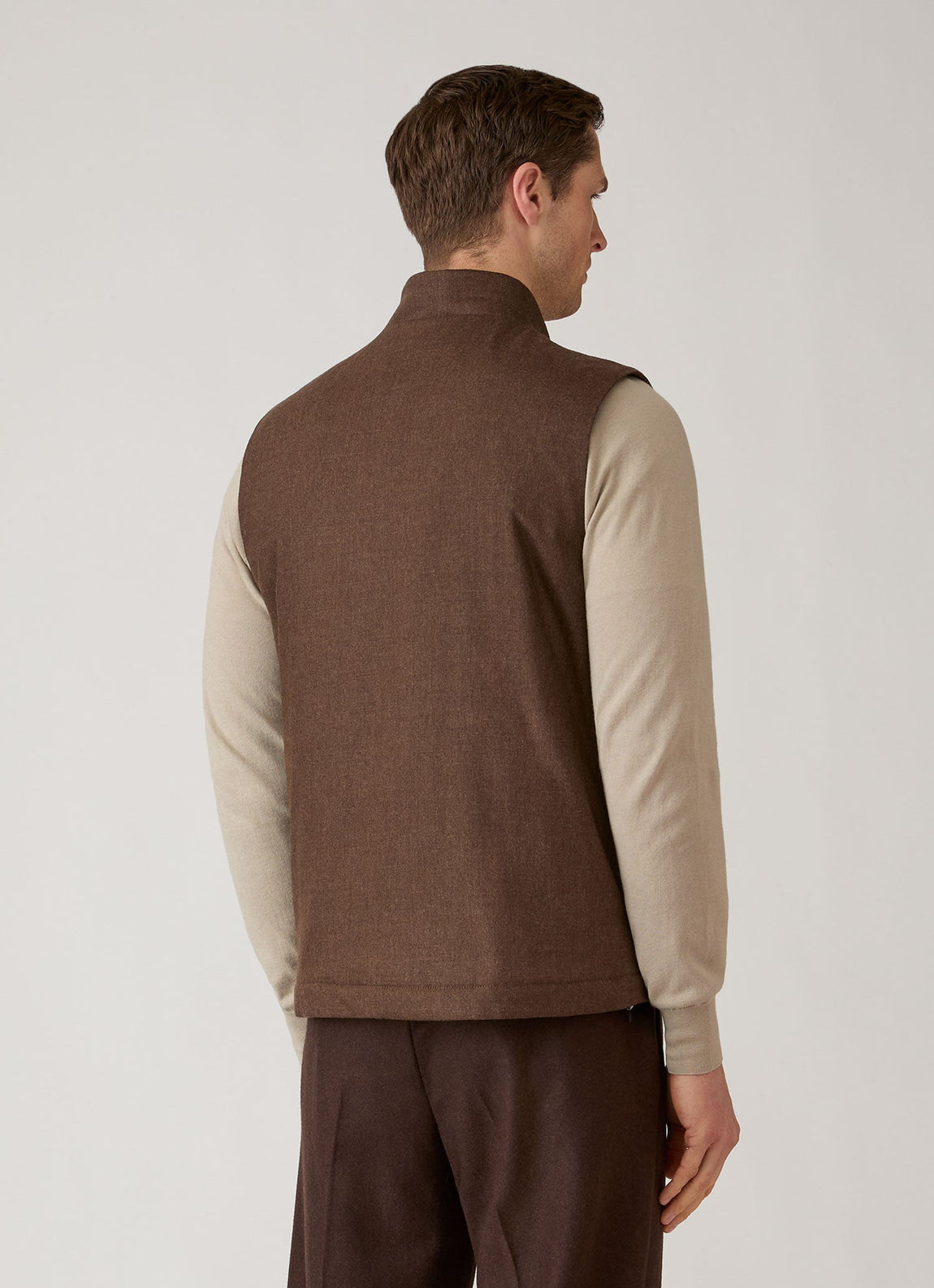Men's Wool Cashmere Flannel Gilet in Light Brown Melange