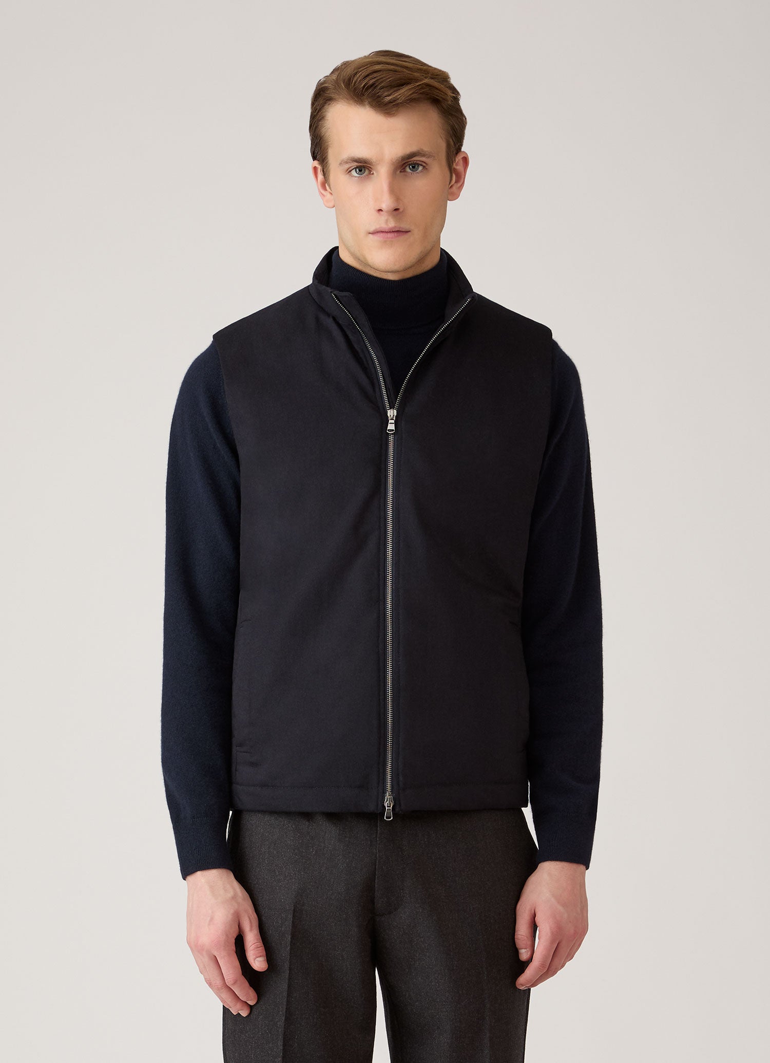 Men's Wool Cashmere Flannel Gilet in Navy