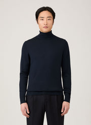 Men's Extra-Fine Merino Roll Neck Jumper in Navy