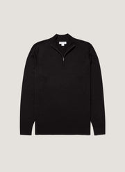 Men's Extra-Fine Merino Half Zip Jumper in Black
