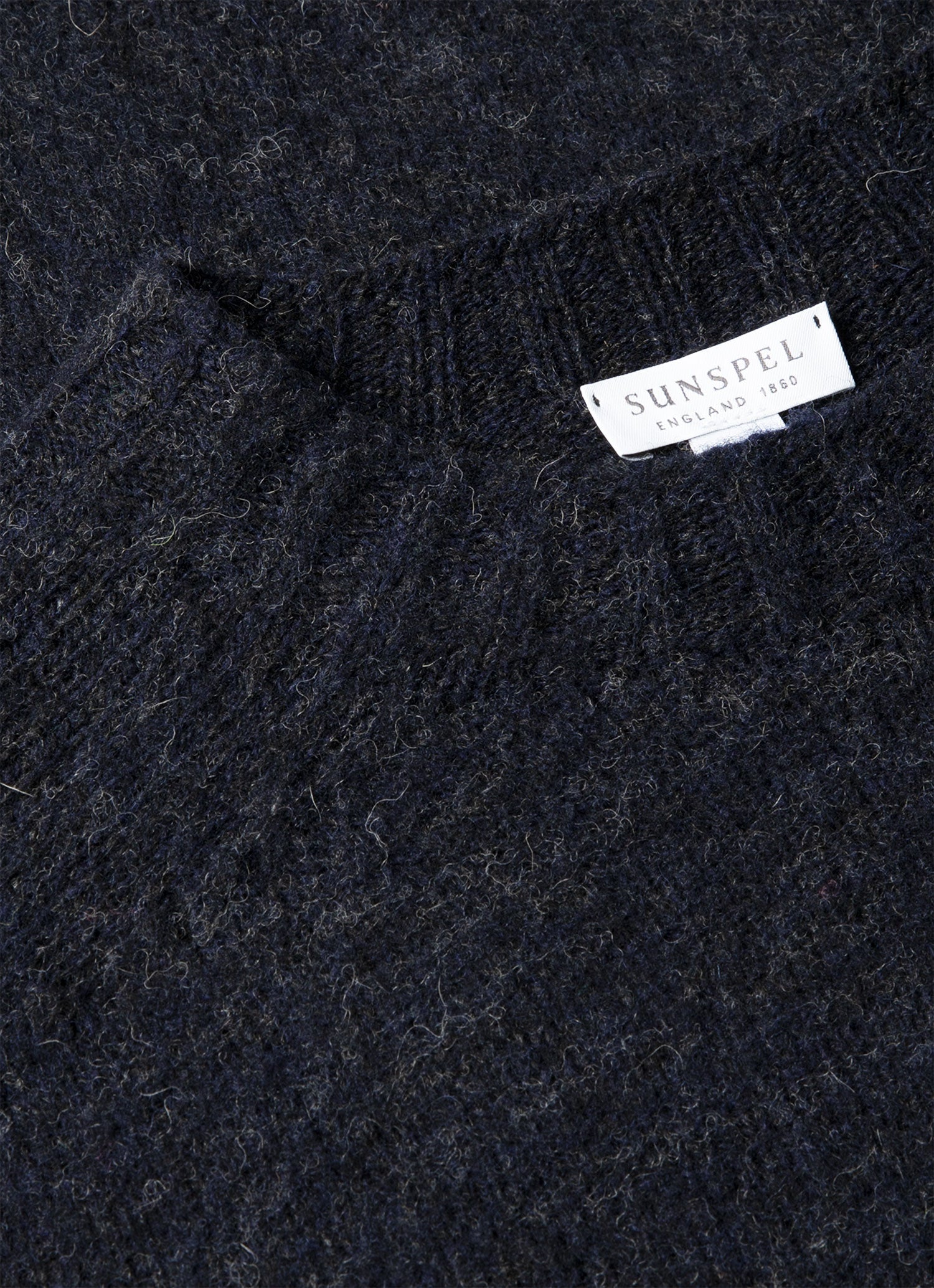 Men's Shetland Crew Neck Jumper in Dark Navy Mouline