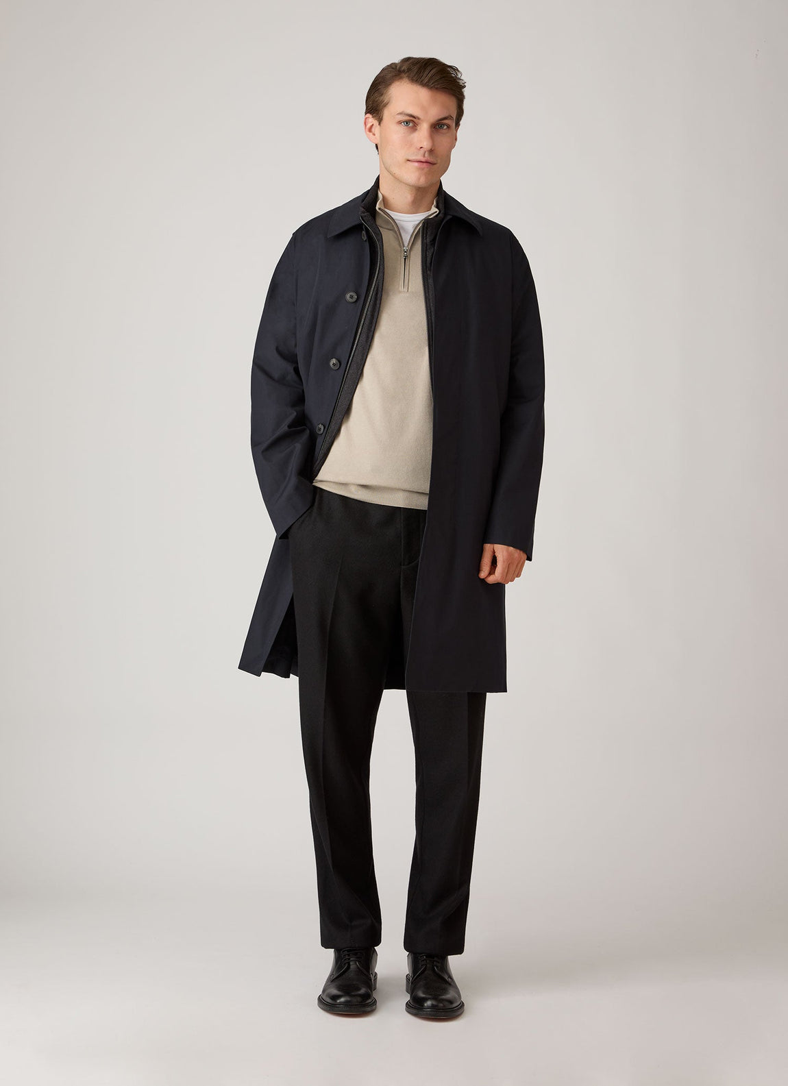 Men's Sea Island Cashmere Half Zip in Stone