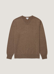 Men's Cashmere V-neck Jumper in Taupe