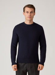 Men's Merino Wool Basketweave Jumper in Navy