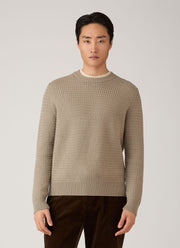 Men's Merino Wool Basketweave Jumper in Stone