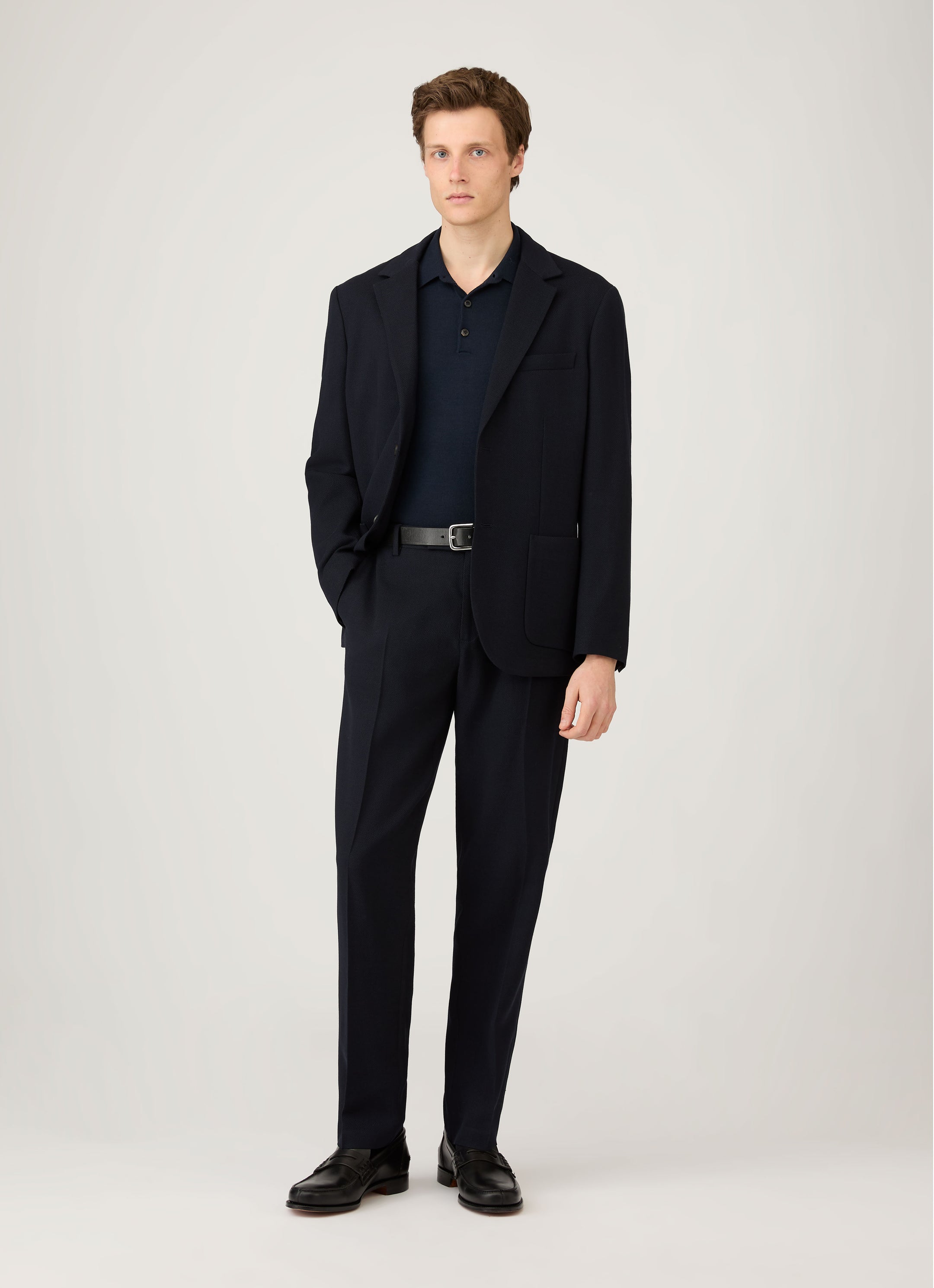 Men's Extra-Fine Merino Knitted Polo Shirt in Navy