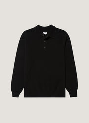 Men's Lambswool Knitted Polo Shirt in Black