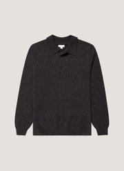 Men's Lambswool Knitted Polo Shirt in Midnight Navy Twist
