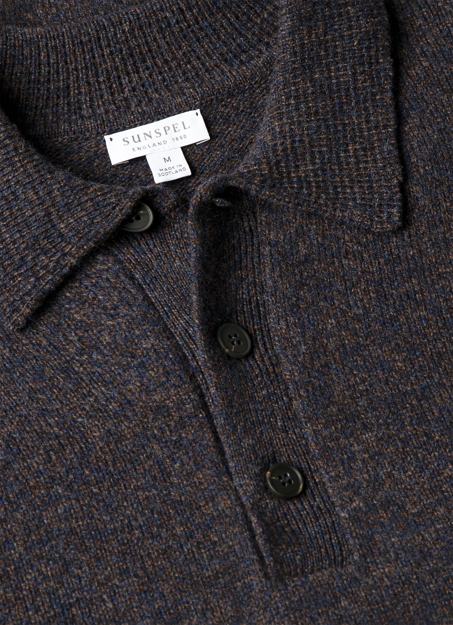 Men's Lambswool Knitted Polo Shirt in Midnight Navy Twist
